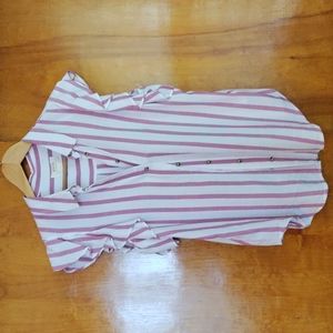 Maeve (by Anthro) short sleeve striped button down.  Ruffled shoulders.